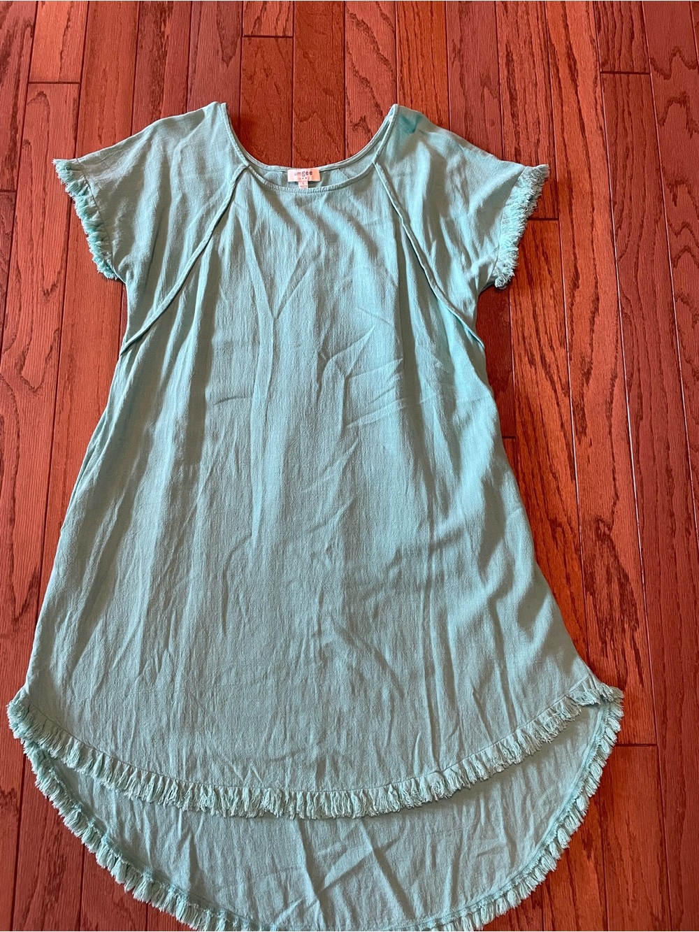 Umgee Mint Green Linen Blend Fringe Hem Tunic Dress - Size L